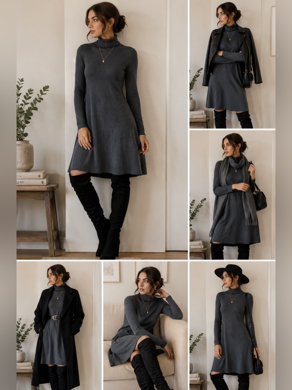 NWT Mud Pie Charcoal Grey Turtleneck Swing Dress with Pockets - Small